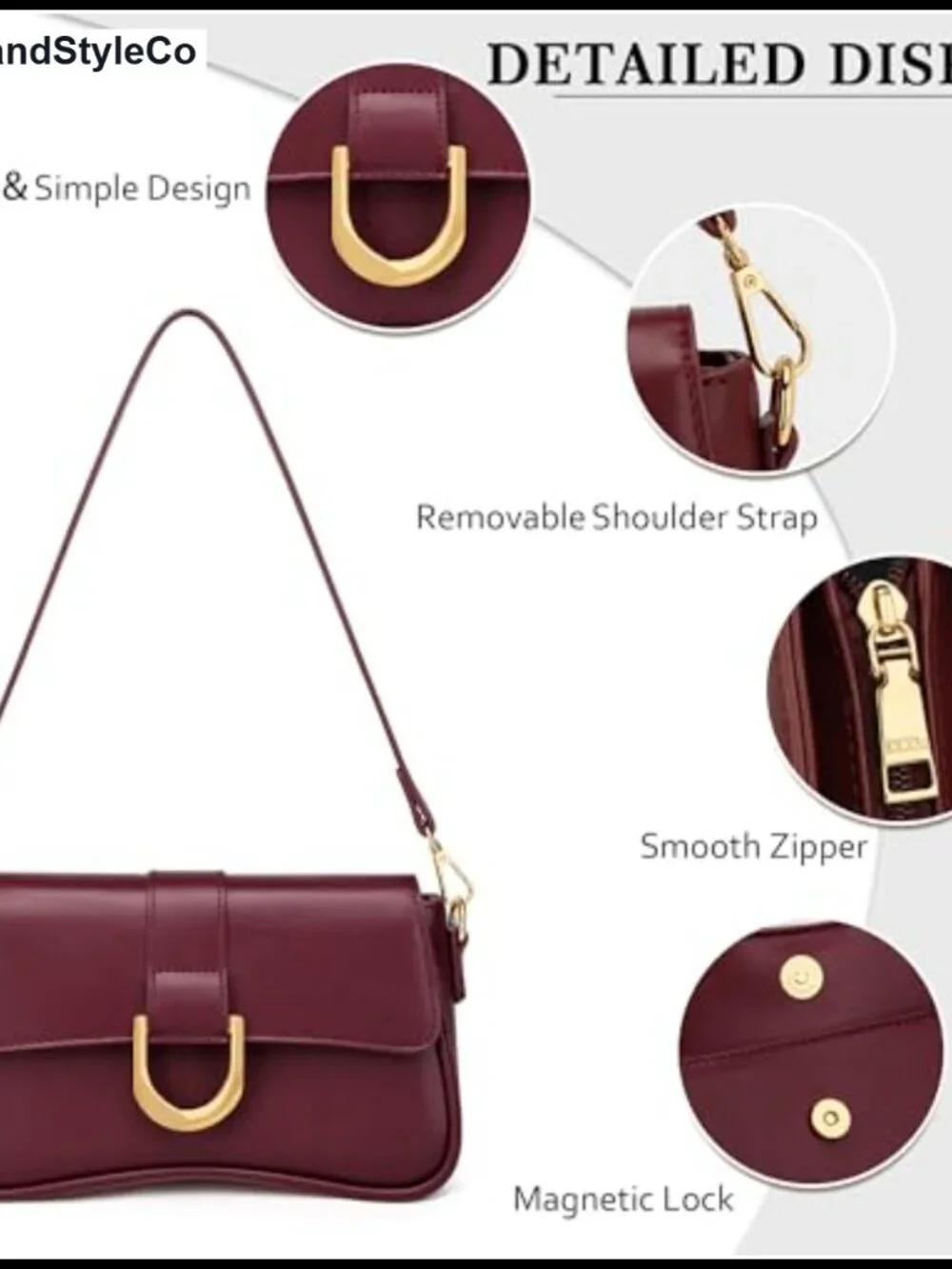 Vegan Leather Small Shoulder Bag Retro Hobo Convertible Clutch